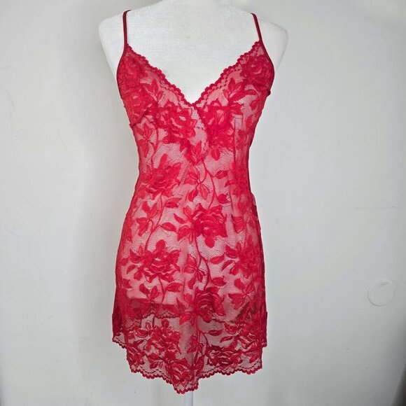 Victoria's Secret Y2K Nightie Chemise Red Lace Sheer Slip Teddy Lingerie - Picture 1 of 9